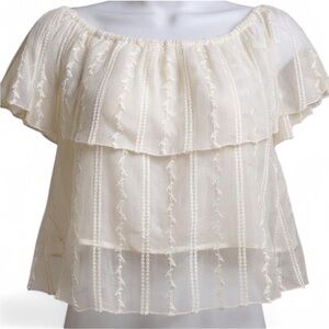 LA Hearts Off-the-shoulder Ivory Layered Cropped Blouse